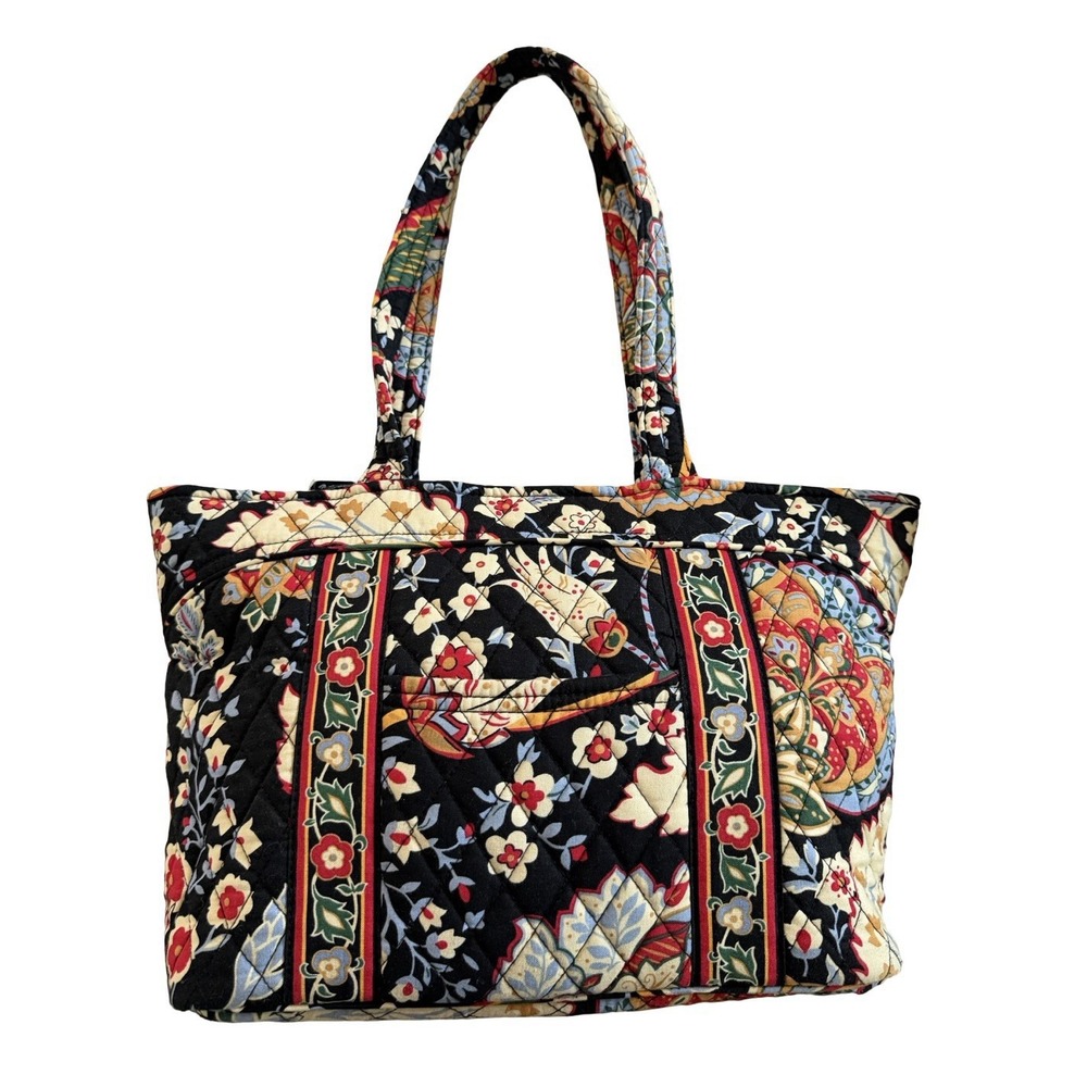 Vera Bradley Villager Versailles Floral Quilted Tote Handbag in Black Retired - Picture 2 of 12